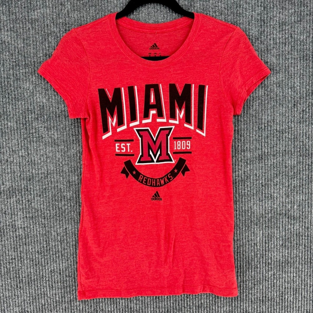 Adidas Miami RedHawks graphic tee red heather NCAA college shirt women's Small